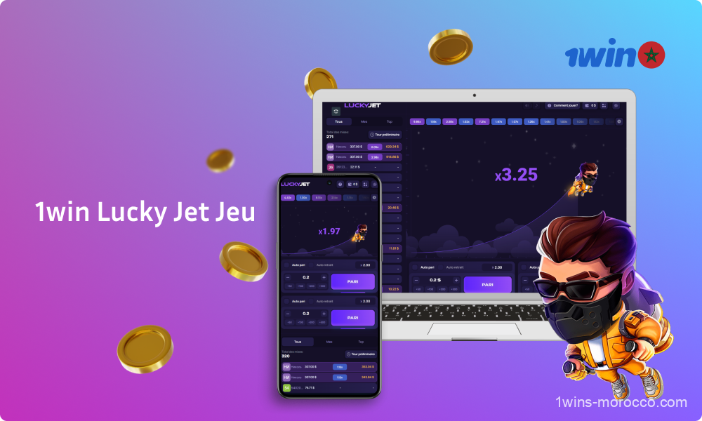 Les utilisateurs marocains peuvent jouer à 1win Lucky Jet en ligne pour de l'argent réel et en mode démo sur le site web et l'application mobile du casino