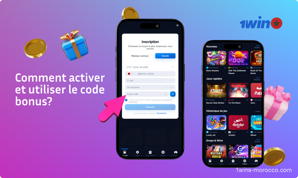 Les joueurs marocains peuvent facilement utiliser le code promo 1win lors de leur inscription, puis se connecter pour recevoir leurs récompenses et les utiliser sur les jeux de casino