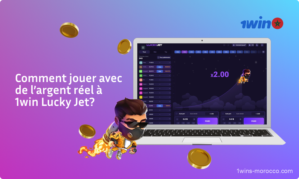 Pour jouer à 1win Lucky Jet pour de l'argent réel, les Marocains doivent s'inscrire au casino, effectuer un dépôt, sélectionner un jeu dans le menu supérieur et fixer une mise