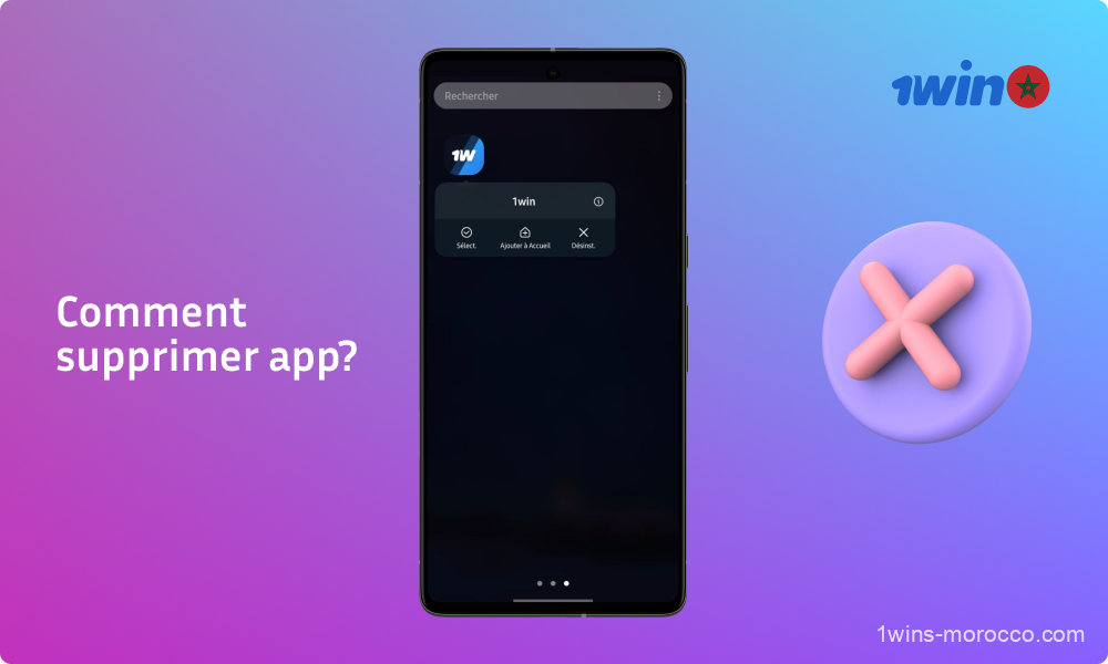 Pour désinstaller l'application 1win de votre smartphone, il suffit de maintenir l'icône de l'application sur l'écran d'accueil et de la faire glisser vers l'icône de la corbeille, puis de confirmer la suppression
