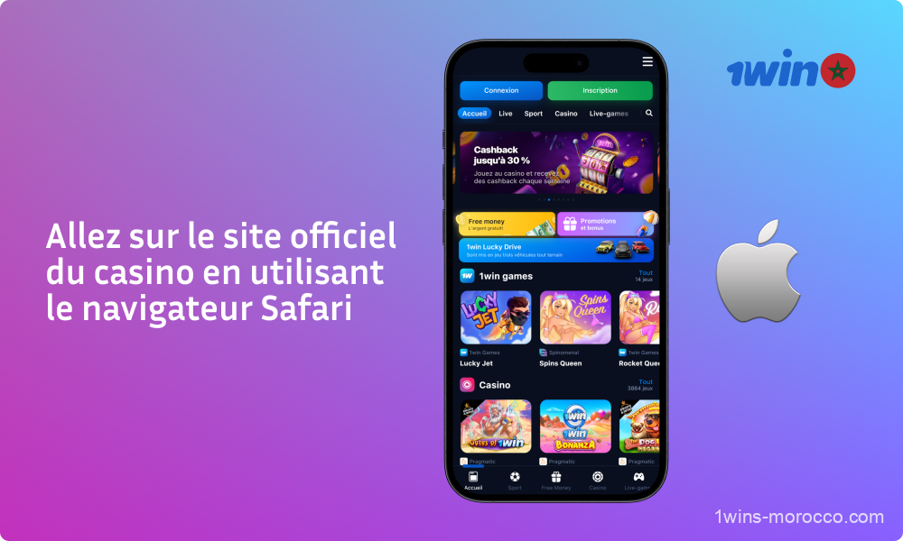 Les propriétaires marocains d'appareils iOS doivent ouvrir le site mobile 1win dans leur navigateur pour télécharger l'application mobile du casino