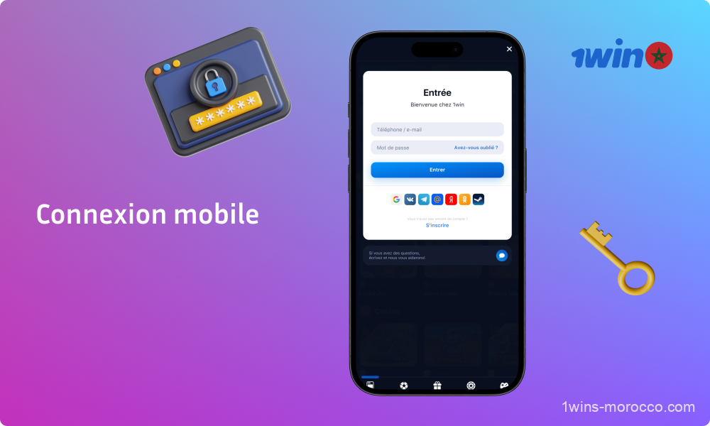 Les joueurs marocains peuvent se connecter à leur compte 1win sur l'application mobile en entrant leur adresse e-mail et leur mot de passe ou en utilisant les médias sociaux